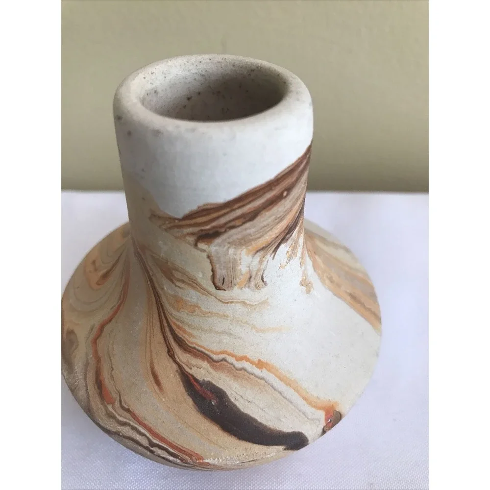 Nemadji Pottery‎ Art Pottery Bud Vase multi swirl signed
